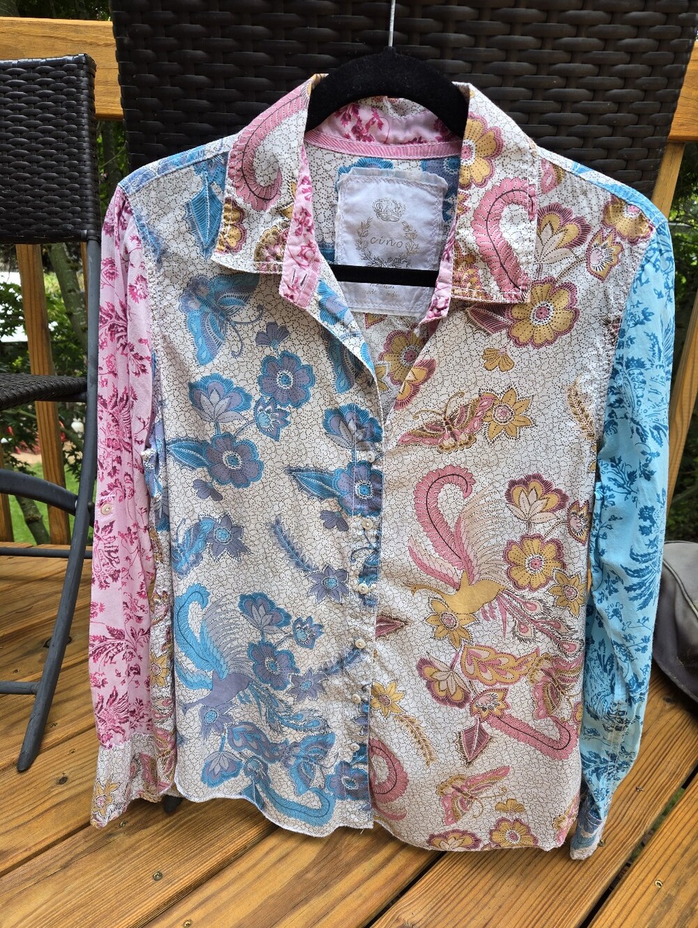 Cino Patchwork Floral Multicolor Button-Up Shirt - M